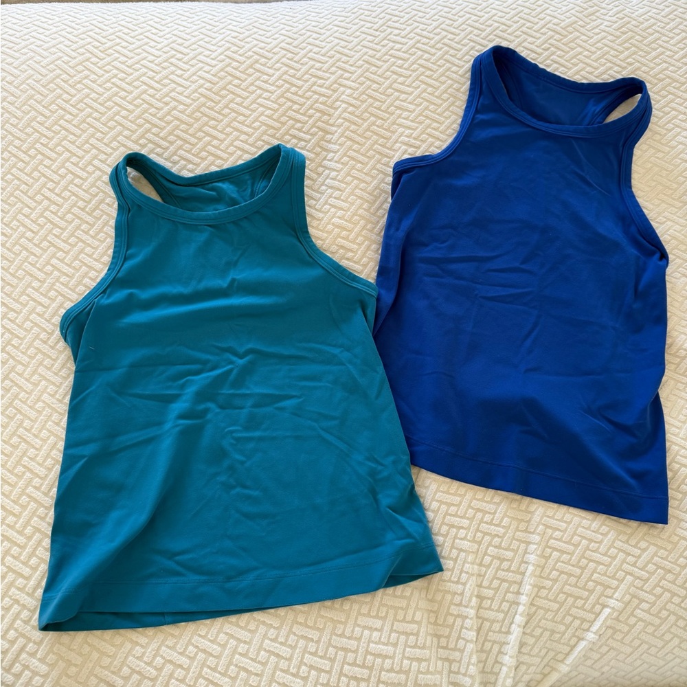 Set of Two Sleeveless Racerback Tanks in Teal and Royal Blue from LULULEMON